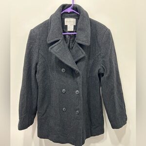 Worthington Pea Coat Size 12 Heather Black 100% Wool Jacket Women's Vintage